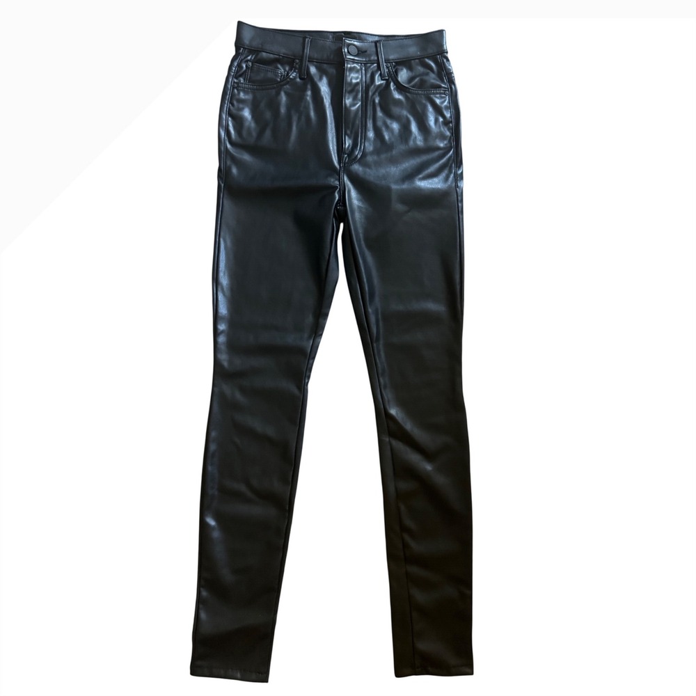 MOTHER The Super Swooner Black Faux Leather Skinny Pants Size 28 Zip Button NWOT